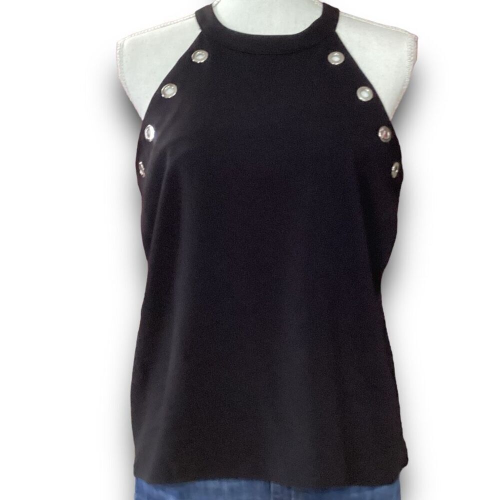 Pixley High Neck Grommet Metal Eyelet Keyhole Black Cami Top Size Small